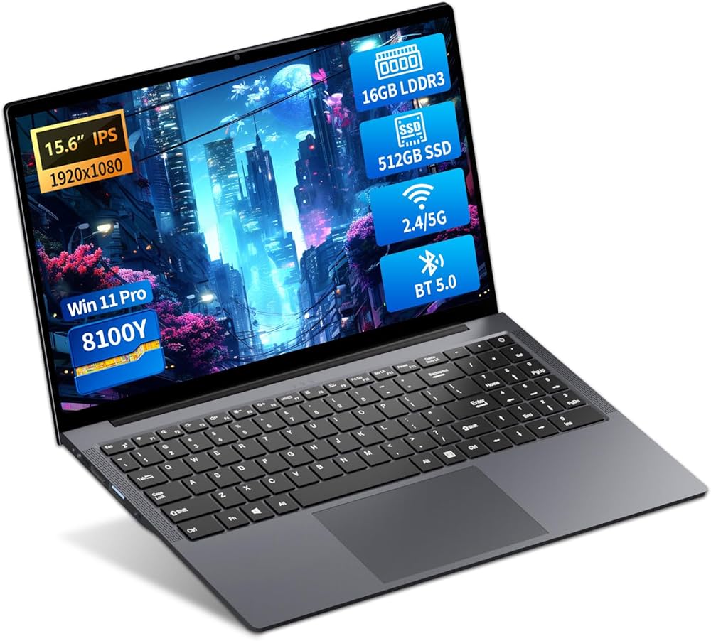 15.6 Inch Laptop, Win 11 Notebook Core I3-8100Y CPU, Notebook 16GB